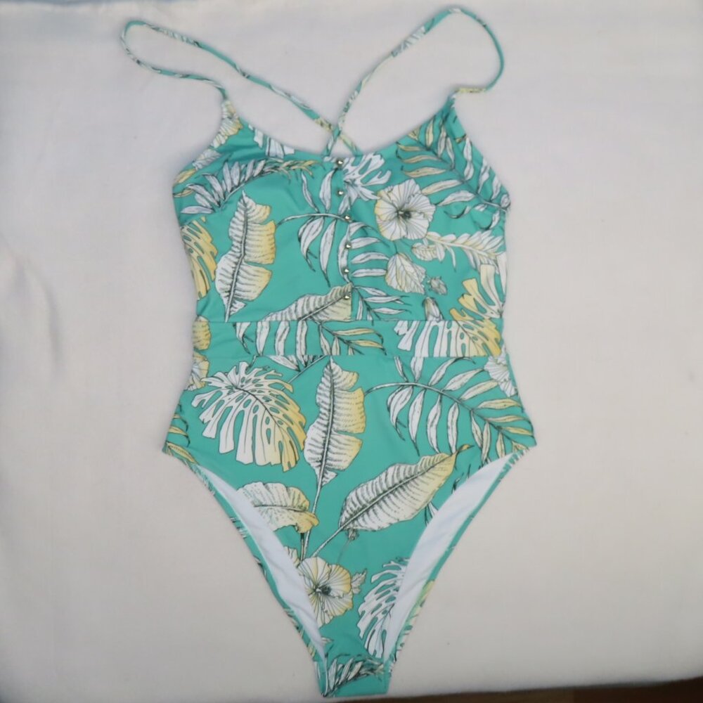 Cupshe Lorelai Tropical Leaf Pattern Crisscross One Piece Swimsuit Size Large